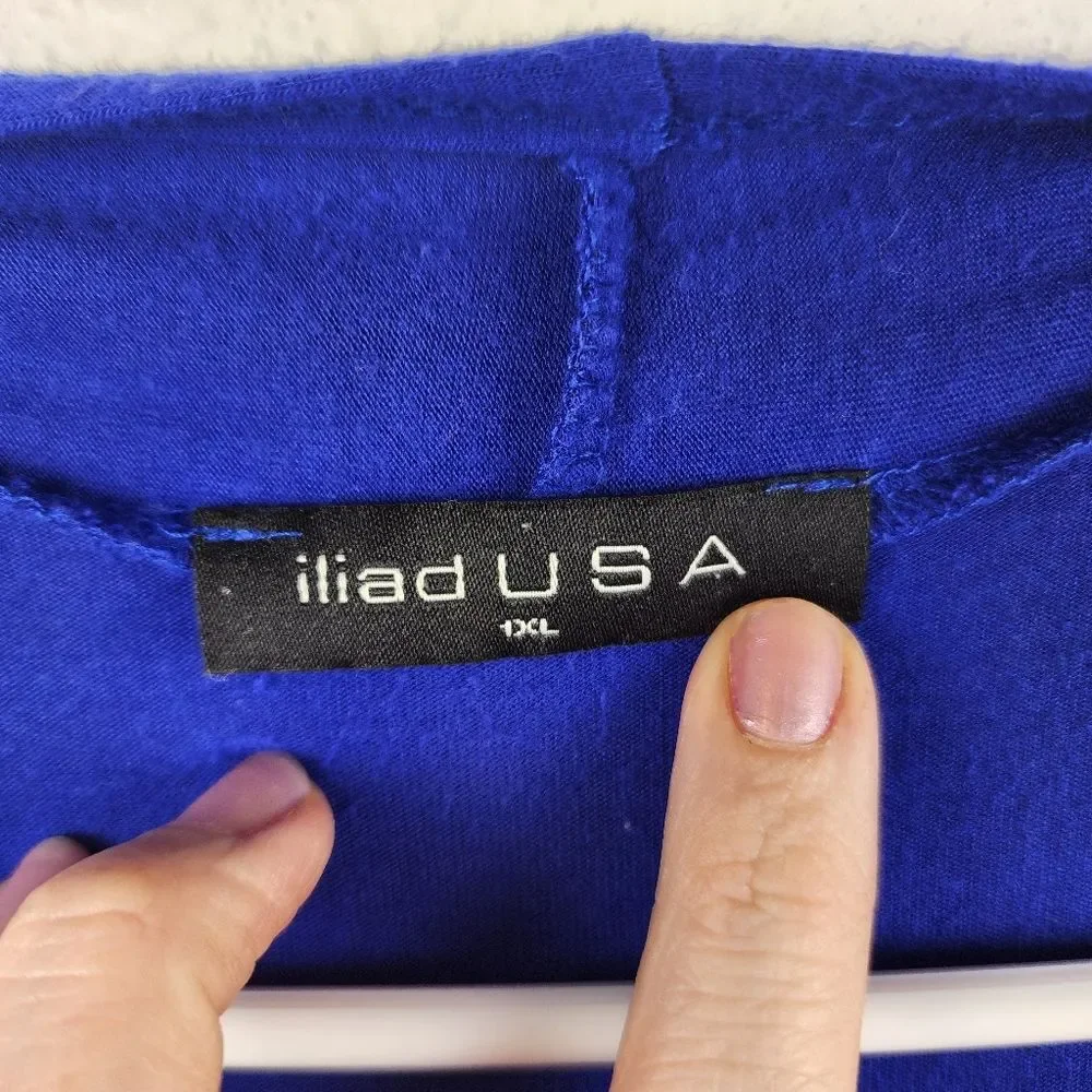 iliad USA Royal Blue Cardigan 1X Women Open Front Drape Flowy Pockets Plus Size